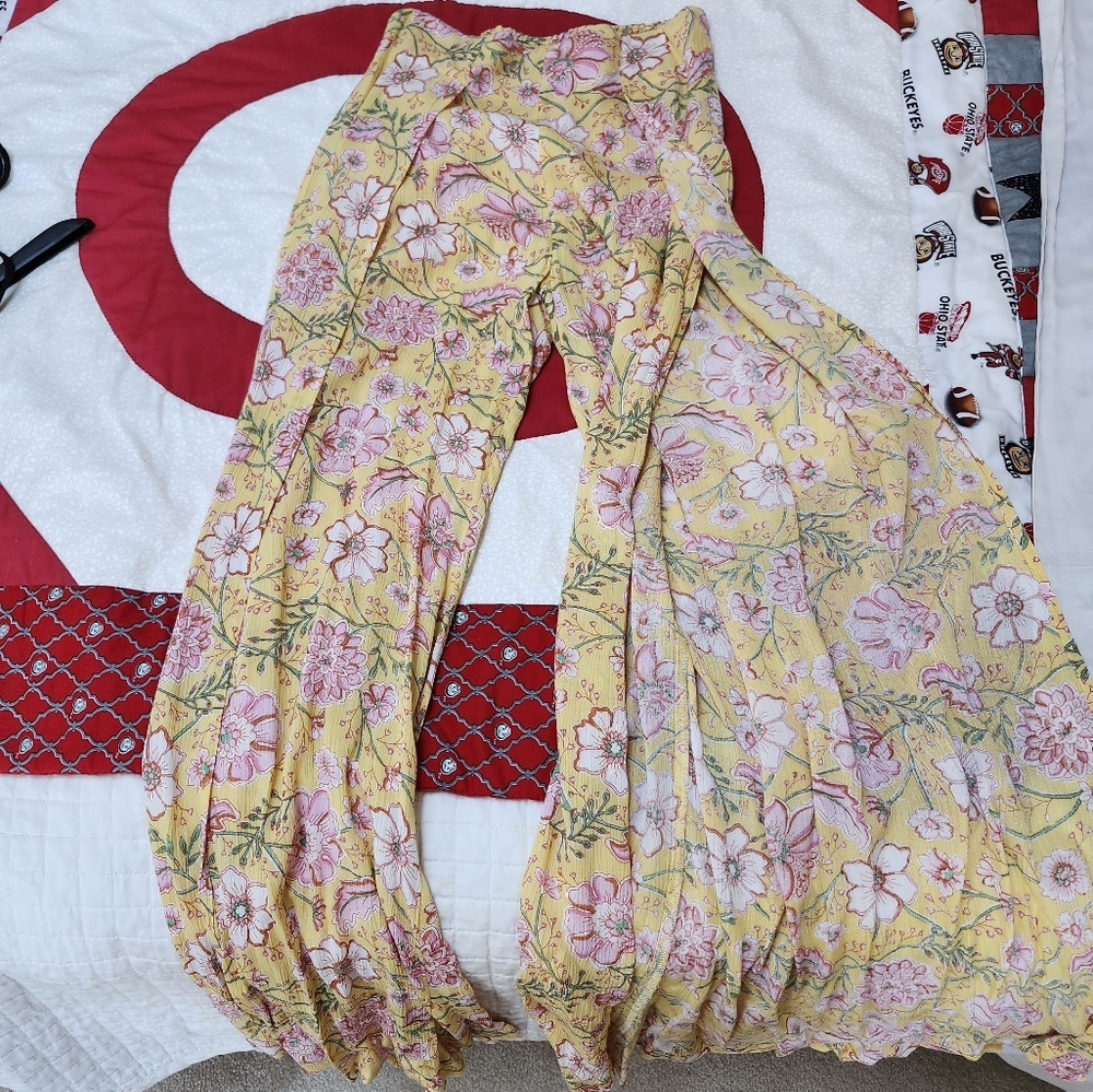 Floral Yellow Wide-Leg Pants